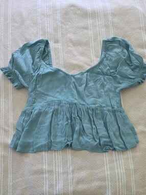 O'Neill Sky Blue Puff Sleeve Peplum Top